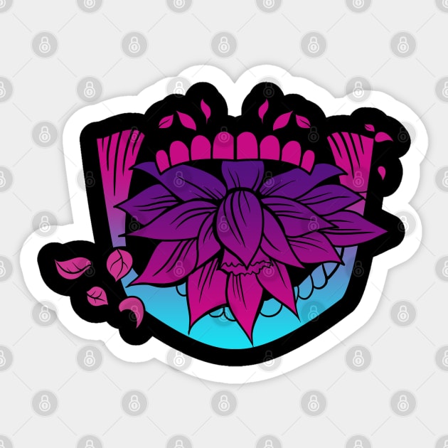 Sugar Skull with Coca Leaves Yoga Lotus Vaporwave Sticker by aaallsmiles